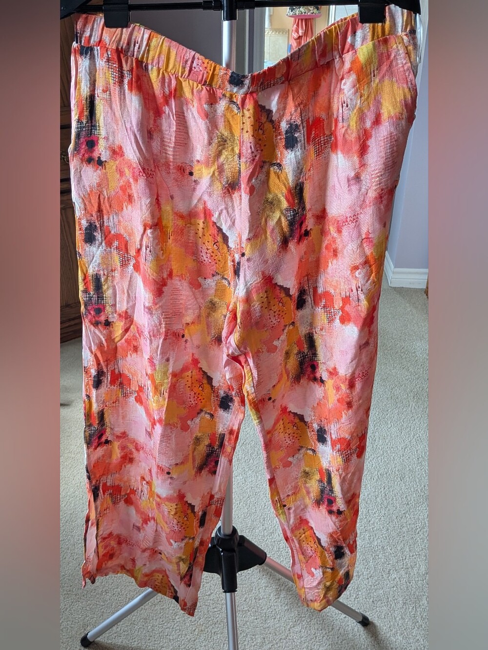Printed Pull-On Trousers in Pink & Orange